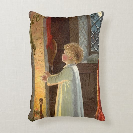 暖炉で暖まるヴィンテージクリスマス アクセントクッション (正面(垂直))