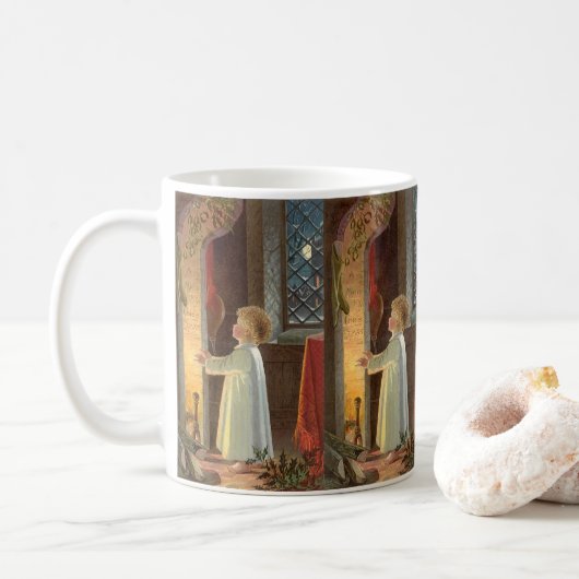 暖炉で暖まるヴィンテージクリスマス コーヒーマグカップ (ドーナツ)