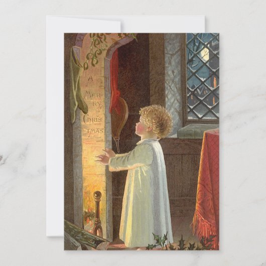 暖炉で暖まるヴィンテージクリスマス シーズンカード (正面)