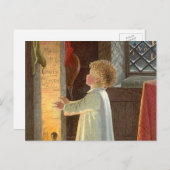 暖炉で暖まるヴィンテージクリスマス シーズンポストカード (正面/裏面)