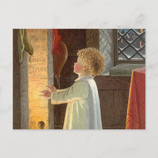 暖炉で暖まるヴィンテージクリスマス シーズンポストカード (正面)