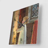 暖炉で暖まるヴィンテージクリスマス スクエア壁時計 (傾斜)