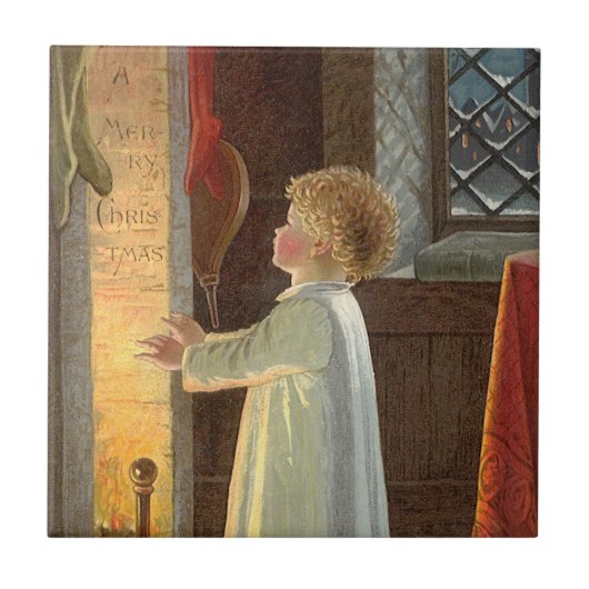 暖炉で暖まるヴィンテージクリスマス タイル (正面)