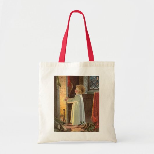 暖炉で暖まるヴィンテージクリスマス トートバッグ (正面)