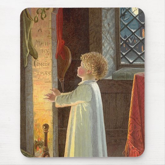 暖炉で暖まるヴィンテージクリスマス マウスパッド (正面)