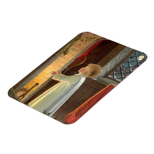 暖炉で暖まるヴィンテージクリスマス マグネット (左側)