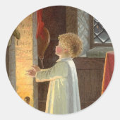 暖炉で暖まるヴィンテージクリスマス ラウンドシール (正面)