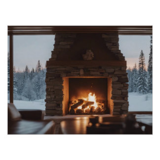 暖炉で薪を焚く。 ポスター