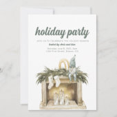 暖炉とエルフのいるホリデーパーティーの招待状 招待状 (正面)