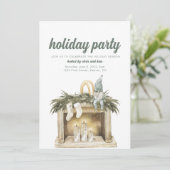 暖炉とエルフのいるホリデーパーティーの招待状 招待状 (スタンド正面)