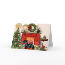 暖炉とスコティッシュテリアのクリスマスカード