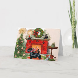 暖炉とスコティッシュテリアのクリスマスカード シーズンカード
