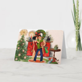 暖炉とセクシーな女性クリスマスカード シーズンカード