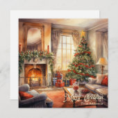 暖炉とツリーと居心地の良いクリスマスインテリア シーズンカード (正面/裏面)