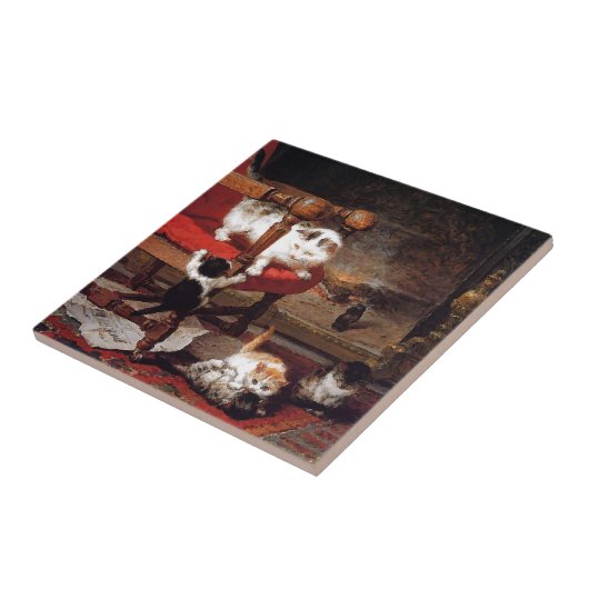 暖炉によるヴィンテージ猫 タイル (側面)