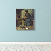 暖炉による小作農の女性の料理 キャンバスプリント (インサイチュ (ウッドフロア))