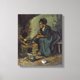 暖炉による小作農の女性の料理 キャンバスプリント