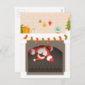 暖炉に閉じ込められた黒いサンタ シーズンポストカード (正面/裏面)