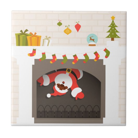 暖炉に閉じ込められた黒いサンタ タイル (正面)