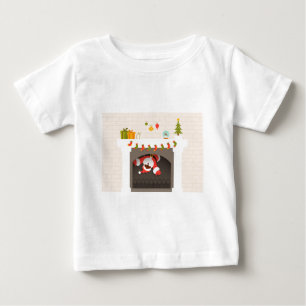 暖炉に閉じ込められた黒いサンタ ベビーTシャツ