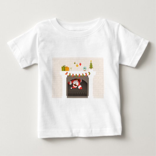 暖炉に閉じ込められた黒いサンタ ベビーTシャツ (正面)