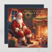 暖炉のそばでサンタが休む | おばあちゃん&グランダー シーズンカード (正面/裏面)