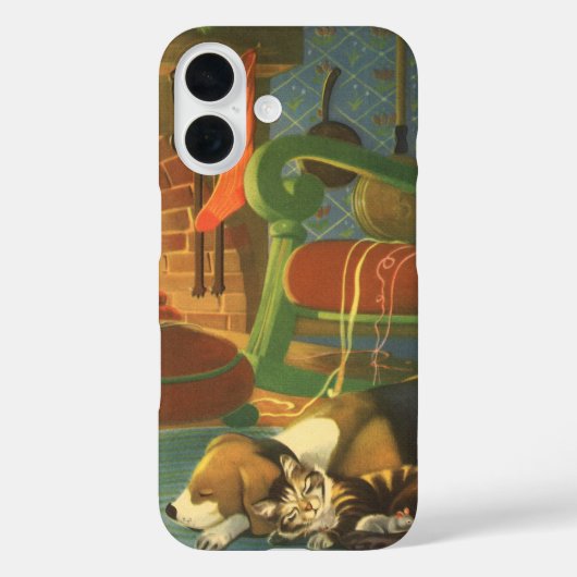暖炉のそばで眠る動物たちとビンテージクリスマス Case-Mate iPhoneケース (裏面)