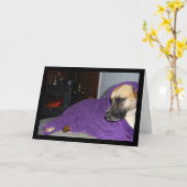 暖炉のそばで眠る犬 カード (黄色い花)
