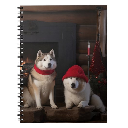 暖炉のそばのアキタ クリスマス ノートブック (正面)