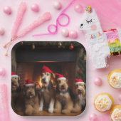 暖炉のそばのエアデール クリスマス ペーパープレート (パーティー)