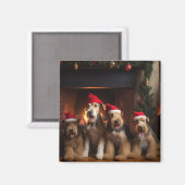 暖炉のそばのエアデール クリスマス マグネット (正面/裏面)