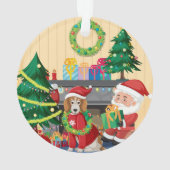 暖炉のそばのサンタと犬 – ほっこりクリスマス オーナメント (裏面)