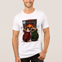 暖炉のそばのネコたち トライブレンドTシャツ