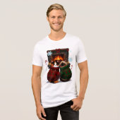 暖炉のそばのネコたち トライブレンドTシャツ (正面全面)