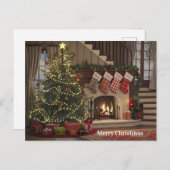 暖炉のそばの居心地の良いクリスマスイブストッキング ポストカード (正面/裏面)