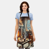 暖炉のそばの心地よい冬の景色 エプロン (着用した状態)