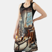 暖炉のそばの心地よい冬の景色 エプロン (インサイチュ)