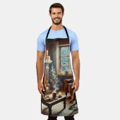 暖炉のそばの心地よい冬の景色 エプロン (着用した状態)