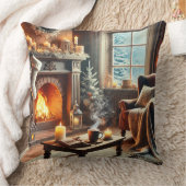 暖炉のそばの心地よい冬の景色 クッション (ブランケット)