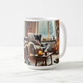 暖炉のそばの心地よい冬の景色 コーヒーマグカップ (正面右)