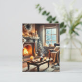 暖炉のそばの心地よい冬の景色 サンキューカード (スタンド正面)