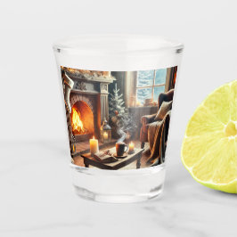 暖炉のそばの心地よい冬の景色 ショットグラス