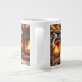 暖炉のそばの心地よい冬の景色 ジャンボコーヒーマグカップ (裏面)