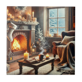 暖炉のそばの心地よい冬の景色 タイル