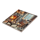 暖炉のそばの心地よい冬の景色 タイル (側面)