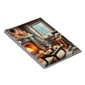 暖炉のそばの心地よい冬の景色 ノートブック (右側)