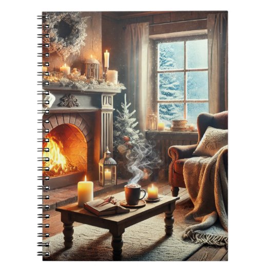 暖炉のそばの心地よい冬の景色 ノートブック (正面)