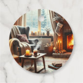 暖炉のそばの心地よい冬の景色 フェイバータグ (裏面)