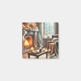 暖炉のそばの心地よい冬の景色 ポストイット