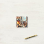 暖炉のそばの心地よい冬の景色 ポストイット (デスク上)